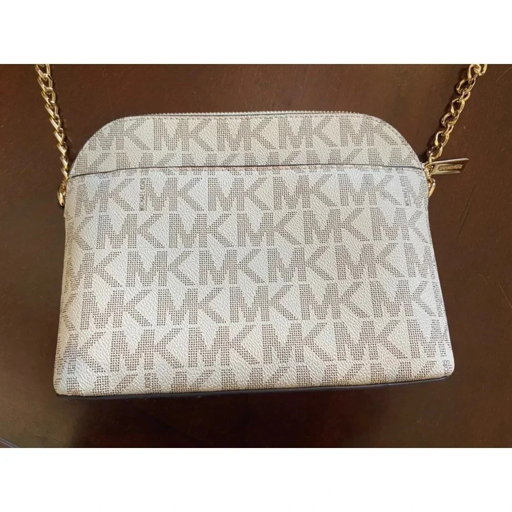 Michael Kors Dome Crossbody Bag Signature Logo Brown Leather Strap Gold Details - Picture 6 of 15